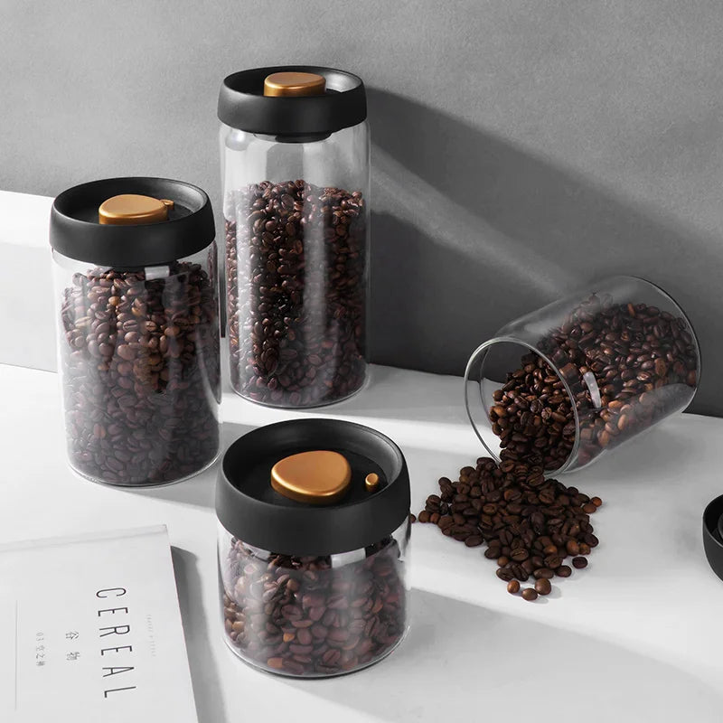 Vacuum Sealed Glass Coffee Bean Canister